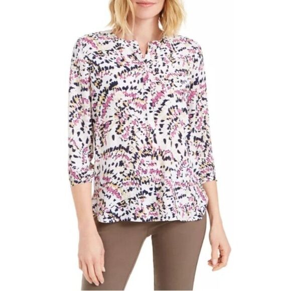 JM‎ Collection Blouse Top Medium Women's Artistic Print Pleated-Back NEW - Picture 10 of 10